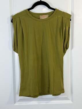 Free For Humanity Olive Green Pleated Shoulder Muscle Tee